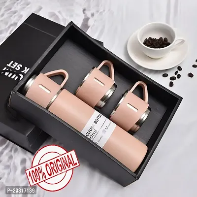AZANIA  Steel  Vacuum Flask Set with 3 Stainless Steel Cups Combo-thumb0