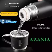 AZANIA  500ML Double Wall Stainless Steel Thermo Vacuum Insulated Bottle Water Flask Gift Set with Two Cups Hot  Cold | Assorted Color | Diwali Gifts for Employees | Corporate Gift Items-thumb1