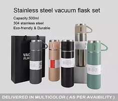 AZANIA Enterprise Latest Steel Vacuum Flask Set with 3 Stainless Steel Cups Combo - 500ml - Keeps HOT/Cold | Ideal Gift for Winter - Housewarming Random Color-thumb2