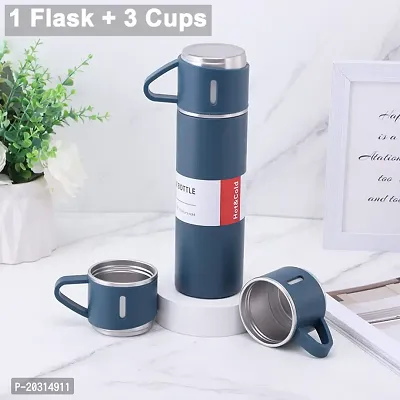 Stainless Steel Vacuum Flask Set with 3 Steel Cups Combo - 500ml-thumb3