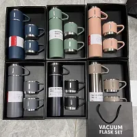 Stainless Steel Vacuum Flask Set with 3 Steel Cups Combo - 500ml-thumb1