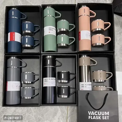 Stainless Steel Vacuum Flask Set with 3 Steel Cups Combo - 500ml-thumb2