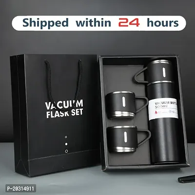 Stainless Steel Vacuum Flask Set with 3 Steel Cups Combo - 500ml-thumb0