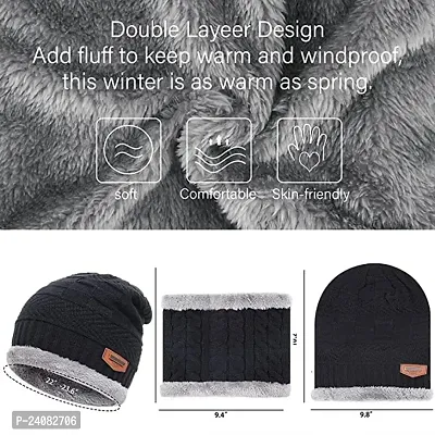 Winter Knit Neck Scarf and Warm Beanie Cap Hat Combo for Men and Women-thumb3