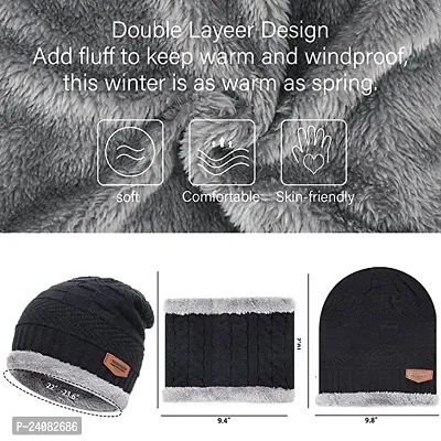 Winter Knit Neck Scarf and Warm Beanie Cap Hat Combo for Men and Women-thumb5