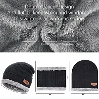 Woolen Double Sided Beanie Cap and Neck Warmer with Fur Interior and Fleece Line-thumb1