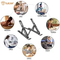 Aluminium 7 Height Adjustable, Ventilated, Foldable, Portable Laptop Stand for Desk  Table Mount Upto 15.6 inch Laptop with Carry Pouch (Silver)-thumb4