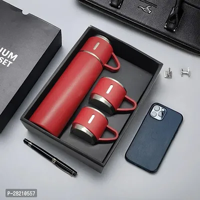 Stainless Steel Vacuum Flask Gift With 3 Small Cups For Hot And Cold-thumb0
