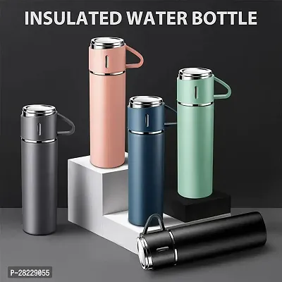 Stainless Steel 500 Ml Vacuum Insulated Water Bottle Flask with 3 Steel Cups Pack of 1 Assorted-thumb3