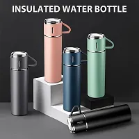 Stainless Steel 500 Ml Vacuum Insulated Water Bottle Flask with 3 Steel Cups Pack of 1 Assorted-thumb1
