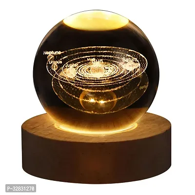 3D Planet Solar System Crystal Ball Night Light, USB Table Colorful LED Wooden