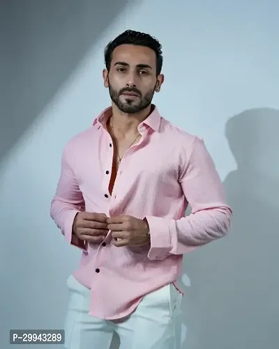 Stylish Pink Cotton Blend Casual Shirt For Men-thumb2