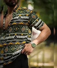 Stylish Green Cotton Spandex Casual Shirt For Men-thumb1