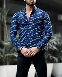 Stylish Navy Blue Polyester Spandex Casual Shirt For Men-thumb1