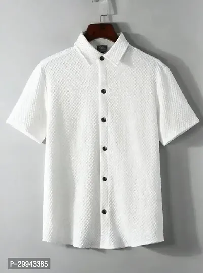 Stylish White Cotton Casual Shirt For Men-thumb0