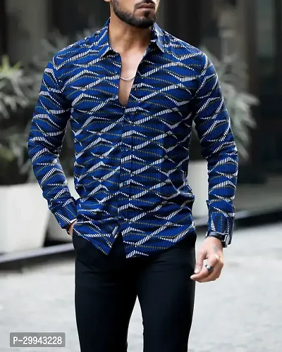 Stylish Navy Blue Polyester Spandex Casual Shirt For Men-thumb4