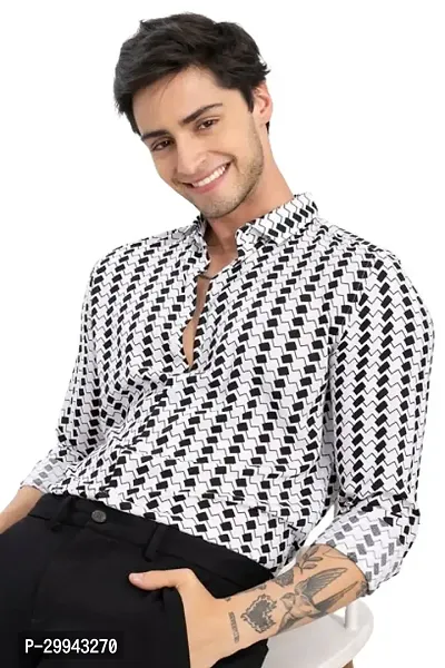 Stylish White Cotton Spandex Casual Shirt For Men-thumb0