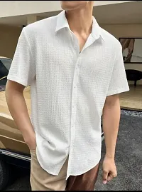 Stylish White Cotton Blend Casual Shirt For Men-thumb3