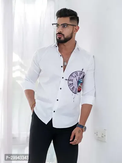 Stylish White Cotton Casual Shirt For Men-thumb3