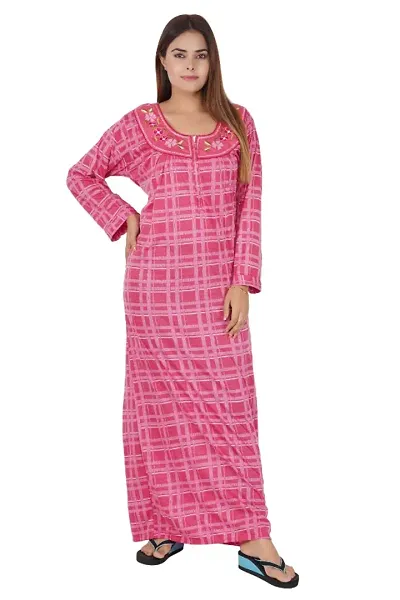 Womens Hosiery Cotton Full Sleeve Nightwear Nighty/Maxi/Nightgown