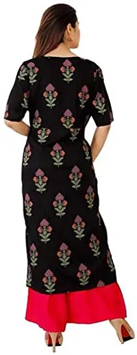 Krati Creations Women's Cotton Printed Shrug Pattern Calf Length Kurta,Palazzo Set Black and Pink-thumb4