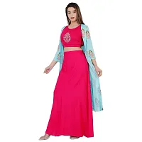 KRATI CREATIONS Rayon Embroidered Crop Top Bottom Skirt & Shrug for Girls & Women - Pink And Sky Blue-thumb3