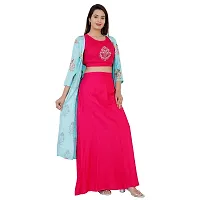 KRATI CREATIONS Rayon Embroidered Crop Top Bottom Skirt & Shrug for Girls & Women - Pink And Sky Blue-thumb2