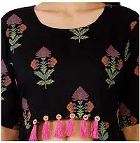 Krati Creations Women's Cotton Printed Shrug Pattern Calf Length Kurta,Palazzo Set Black and Pink-thumb3