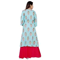 KRATI CREATIONS Rayon Embroidered Crop Top Bottom Skirt & Shrug for Girls & Women - Pink And Sky Blue-thumb1