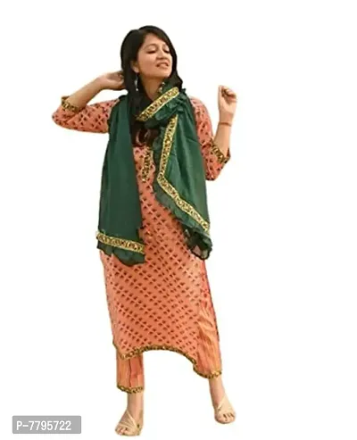 KRATI CREATIONS Made in india cotton printed kurta, pants with green dupatta