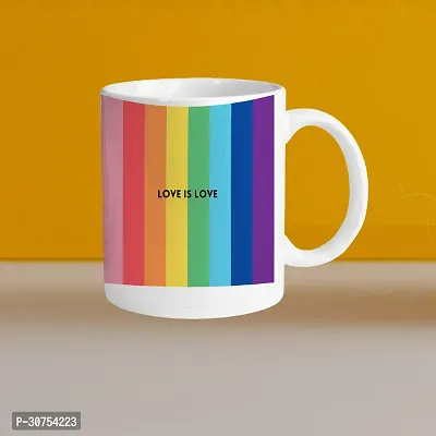 Premium 330ml Ceramic White Coffee Mug - love is love rainbow - Single Pack