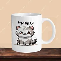 Premium 330ml Ceramic White Coffee Mug - meow cat- Single  Pack-thumb2