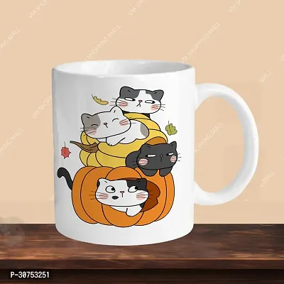 Premium 330ml Ceramic White Coffee Mug - cats- Single  Pack-thumb3