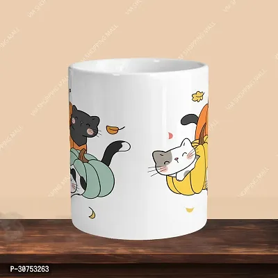 Premium 330ml Ceramic White Coffee Mug - cats 01- Single  Pack-thumb2