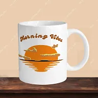 Premium 330ml Ceramic White Coffee Mug - morning vibes- Single  Pack-thumb2