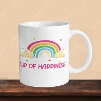 Premium 330ml Ceramic White Coffee Mug - cup of happiness rainbow - Single Pack-thumb2