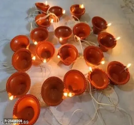 Diya String Light 18 Plastic Diya 3 Meter LED Deepak Fairy String Series Lights for Home Decoration Plug-in (Warm White, Brown)