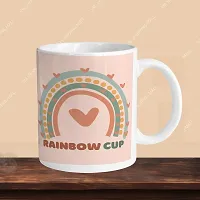 Premium 330ml Ceramic White Coffee Mug - rainbow cup- Single  Pack-thumb2