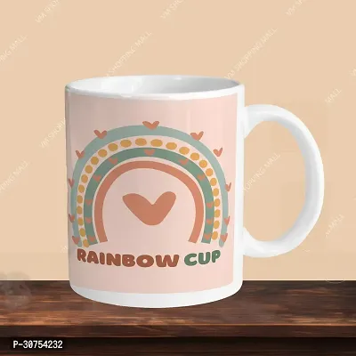 Premium 330ml Ceramic White Coffee Mug - rainbow cup- Single  Pack-thumb3