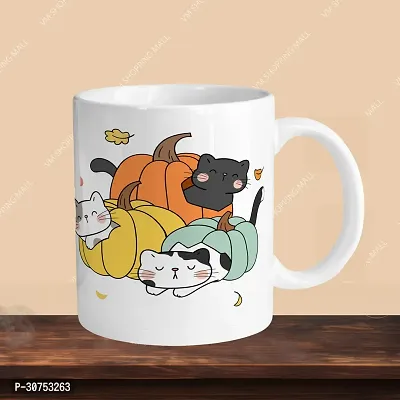 Premium 330ml Ceramic White Coffee Mug - cats 01- Single  Pack-thumb3