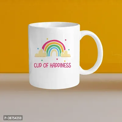 Premium 330ml Ceramic White Coffee Mug - cup of happiness rainbow - Single Pack-thumb0