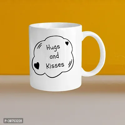 Premium 330ml Ceramic White Coffee Mug - hugs and kisses - Single Pack