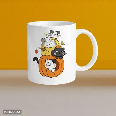 Premium 330ml Ceramic White Coffee Mug - cats- Single  Pack-thumb0