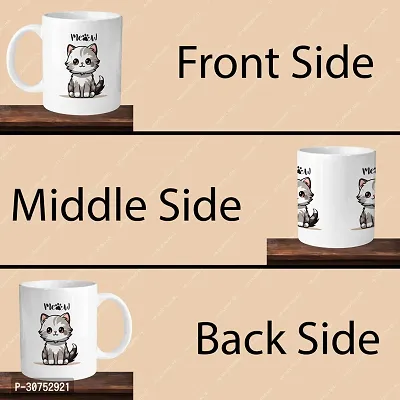 Premium 330ml Ceramic White Coffee Mug - meow cat- Single  Pack-thumb4