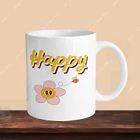 Premium 330ml Ceramic White Coffee Mug - happy- Single  Pack-thumb2