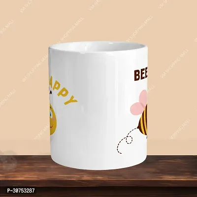 Premium 330ml Ceramic White Coffee Mug - be happy- Single  Pack-thumb2