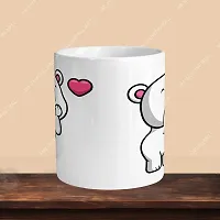 Premium 330ml Ceramic White Coffee Mug - teddy- Single  Pack-thumb1