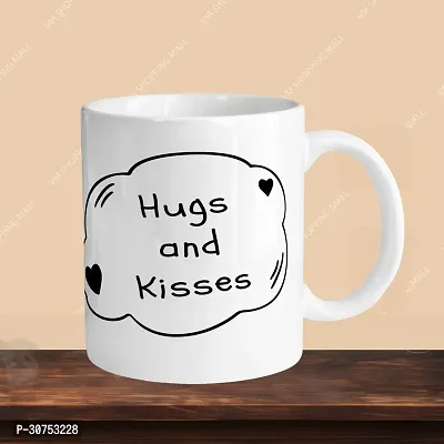 Premium 330ml Ceramic White Coffee Mug - hugs and kisses - Single Pack-thumb3