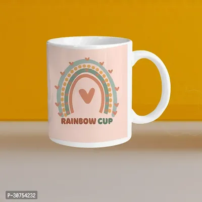 Premium 330ml Ceramic White Coffee Mug - rainbow cup- Single  Pack