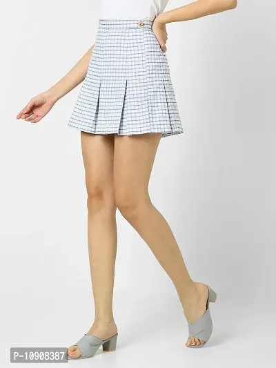 Elegant Blue Cotton Checked Skirts For Women-thumb3